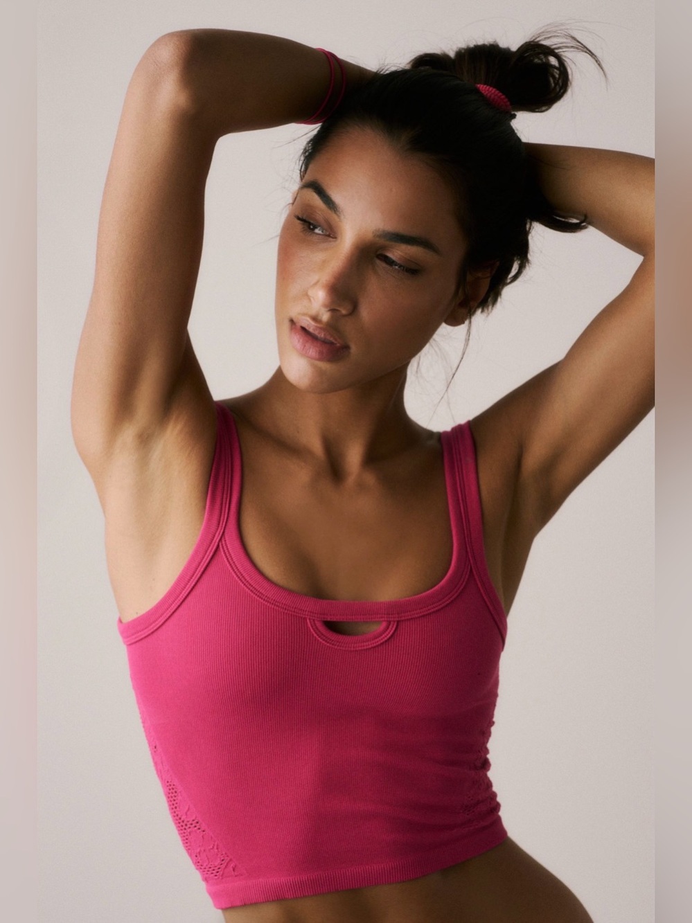 New FP Movement by Free People Evergreen Brisk Cami with Lace ~ Fuscia Berry